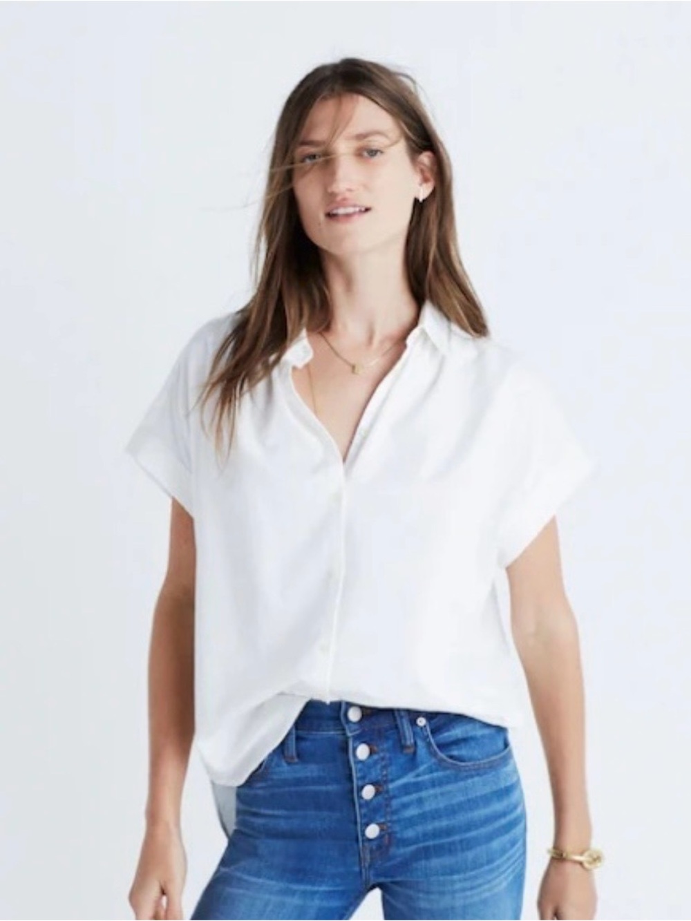 Madewell White Short-Sleeve Button-Down Shirt